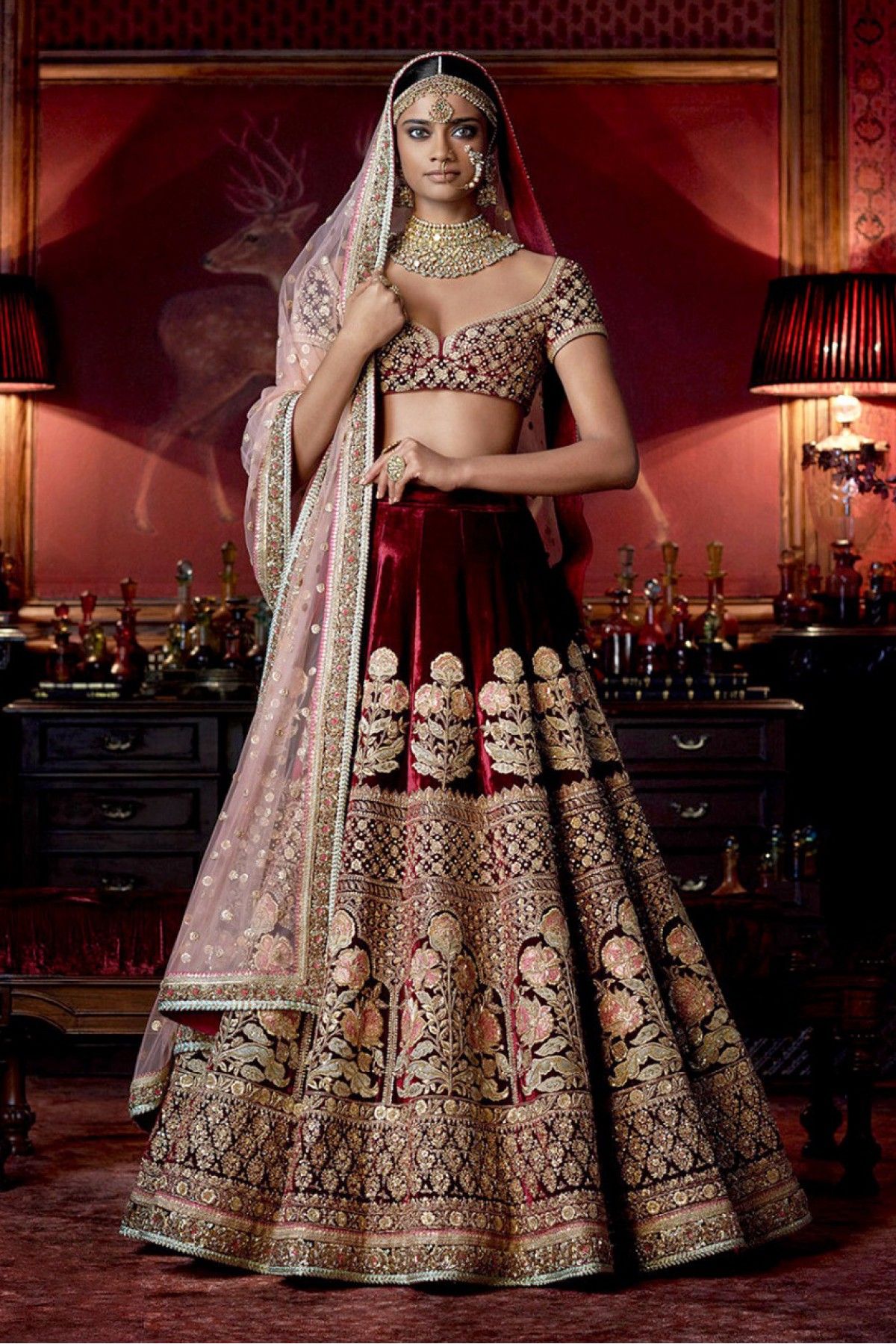 Red velvet lehenga for on sale bridal